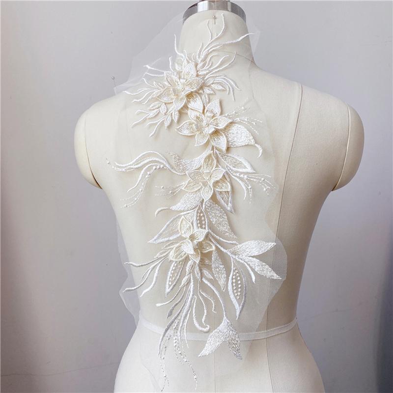 1Pc Flower Pearl Embroidery Applique Patch Sew On Hat Clothes For DIY Lace Fabric 47*16CM