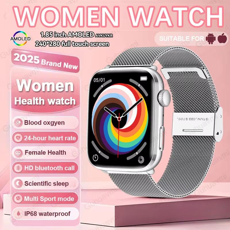 2025 New NFC Smat Watch Women 1.85-inch Blood Pressure Heart Rate Bluetooth Call Female Health Smarwatches Ladies for IOS Android