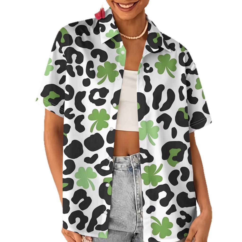 Love printed short-sleeved shirt women's summer loose casual lapel shirt retro niche top
