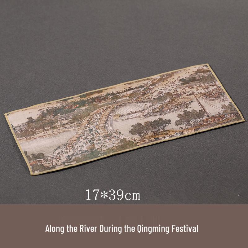 Semišová retro utěrka na čaj inspirovaná čínskou tušovou malbou - Absorpční, oboustranný podtácek pro čajové soupravy a stoly