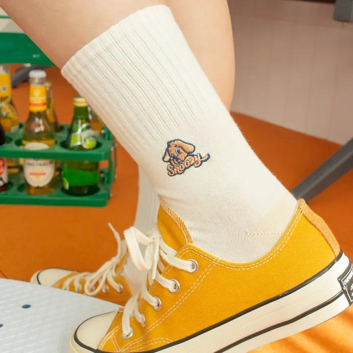 Snoozy Logo Embroidered Socks (White Beige)