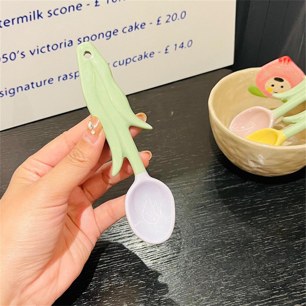 

Керамическая суповая ложка «Тюльпан», бытовая ложка с длинной ручкой для смешивания, кофейная, десертная ложка для мороженого, креативная керамическая посуда в виде цветка