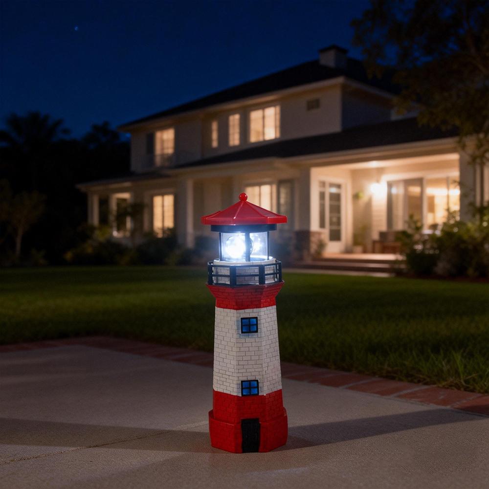 Lighthouse Solar LED Light Garden Fence Yard Outdoor Adornment Beacon Rotating Lamp Decoration Landscape Courtyard Lights