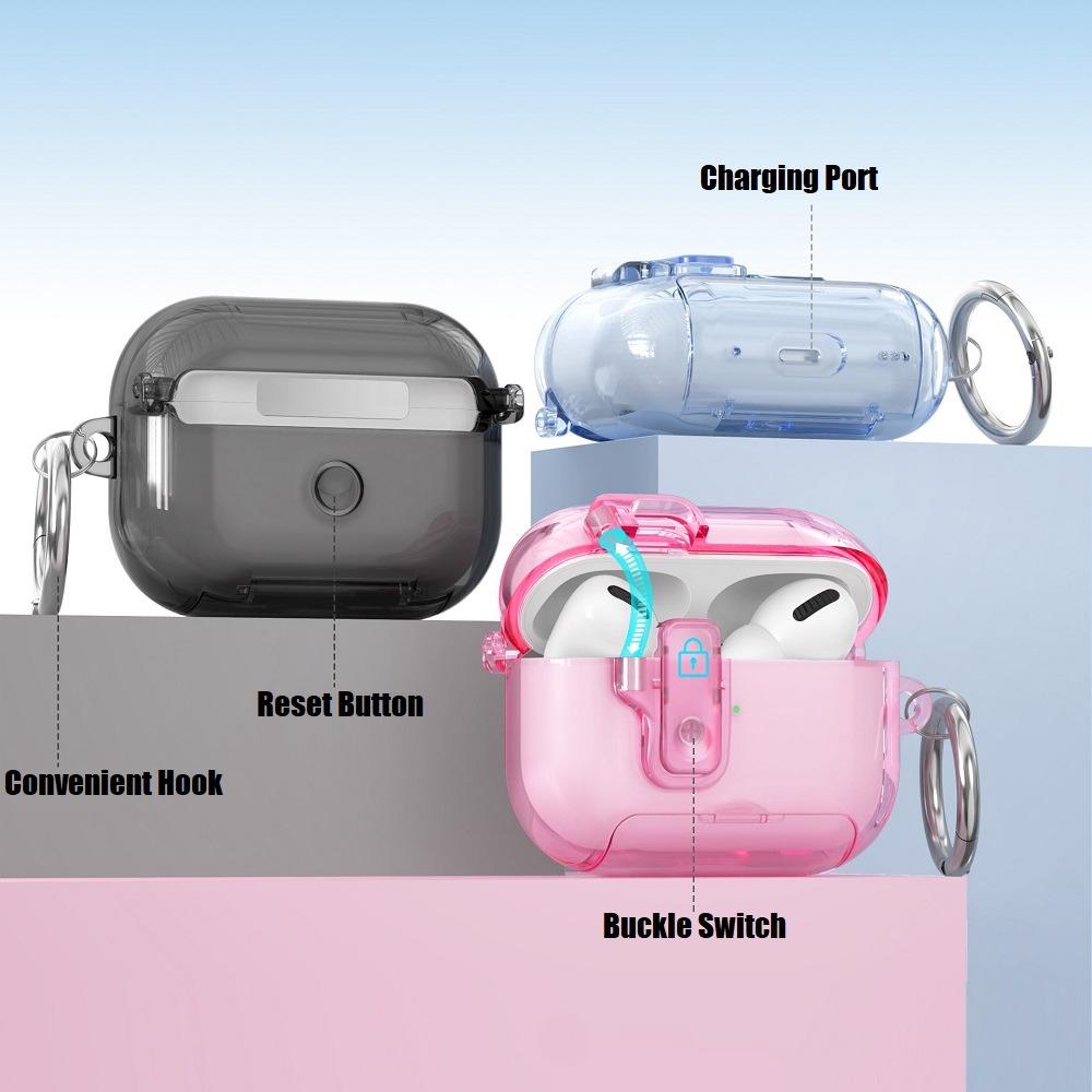 Solid Transparent Earphone Case For Airpods 4 Pro Pro2 Pro3 Portable Bracket Bluetooth Headphone Protect Cover With Hook