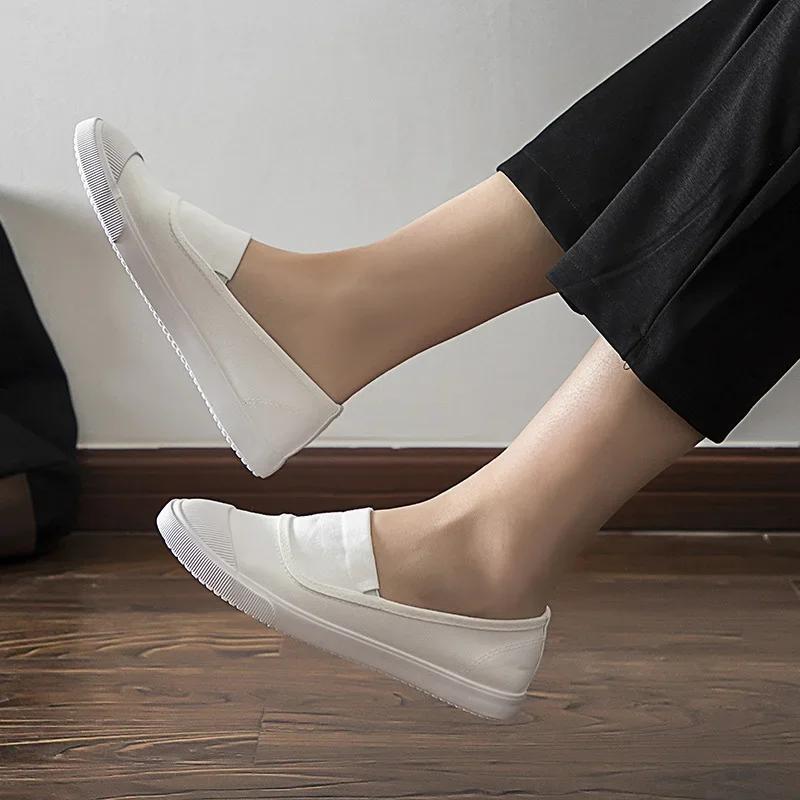 One Foot Canvas Pedal Lazy Shoes for Women 2024 Spring New Leisure Versatile Little White Shoes Female's Flat Sole Shoes Zapatos