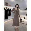 Pure Desire Gentle Temperament Splicing Lace-up Long-sleeved Knitted Dress Women's Early Autumn New Waist and Thin Long Dress Women's Clothing