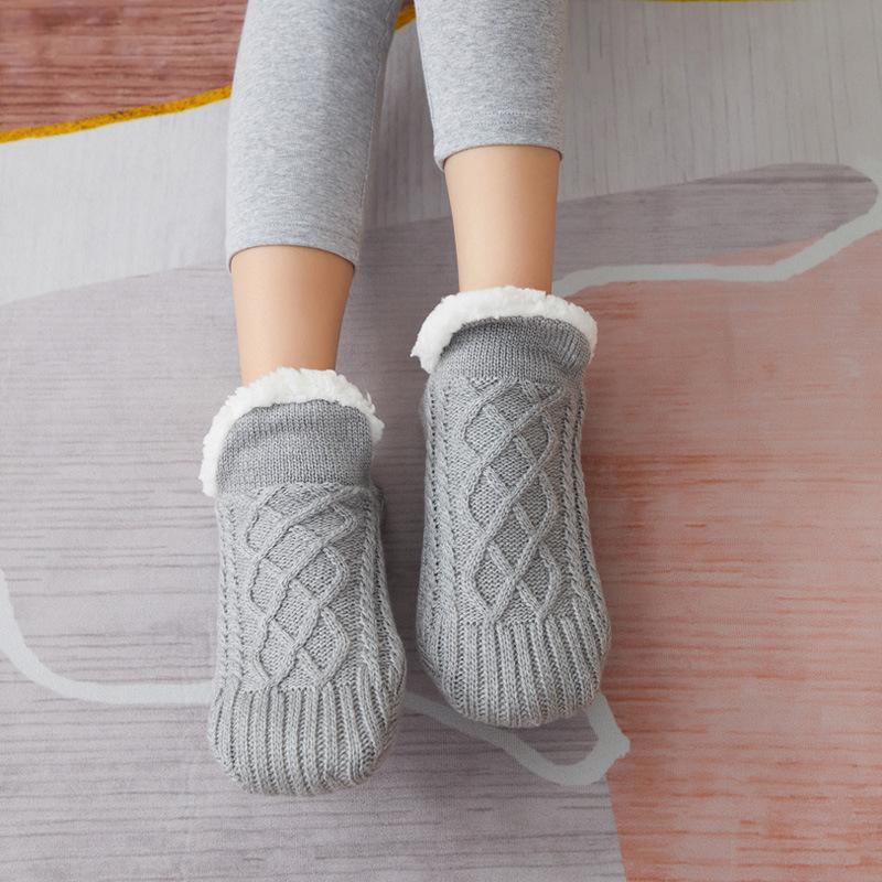 Chaussettes-chaussons Moelleuses Pour Femmes - Antidérapantes - Taille Unique 36-43 - Cadeau Noël Ou Hiver - Gris