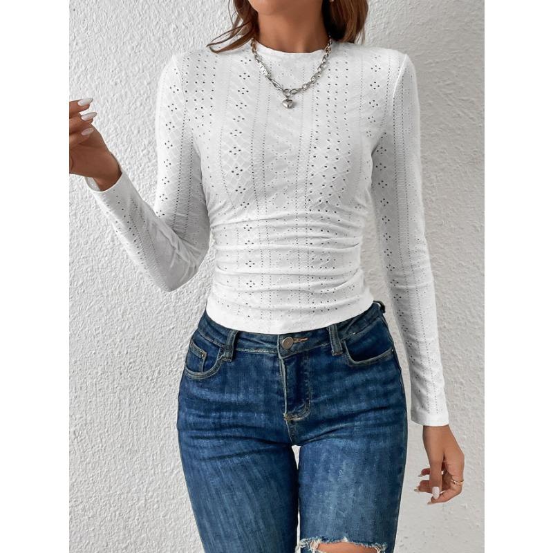 Damen Herbst- und Winter Einfache und Vielseitige T-Shirts, Modische Altersreduzierende Figurbetonende Langarm-Tops