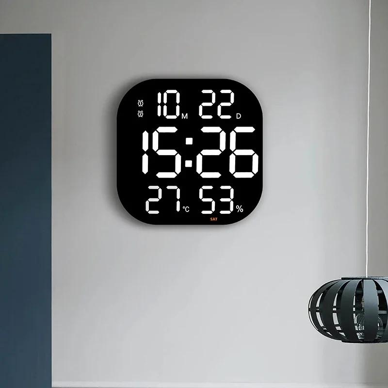 13inch LED Large Digital Wall Clock with Remote Control TEMP Humidity Week Auto Dimmer 12/24H Alarm Clock for Home Office Decor