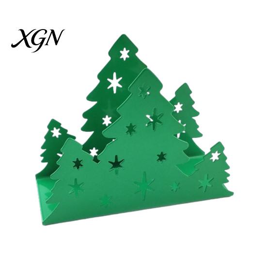 Festive Napkin Organizer Christmas Tree Holder, Stainless Steel Vertical Paper Towel Stand, Modern Metal Tray Decorative Dispenser for Holiday