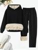 Trendy Winter Lambswool Hooded Sweatshirt & Fleece Lined Straight Leg Sweatpants Set