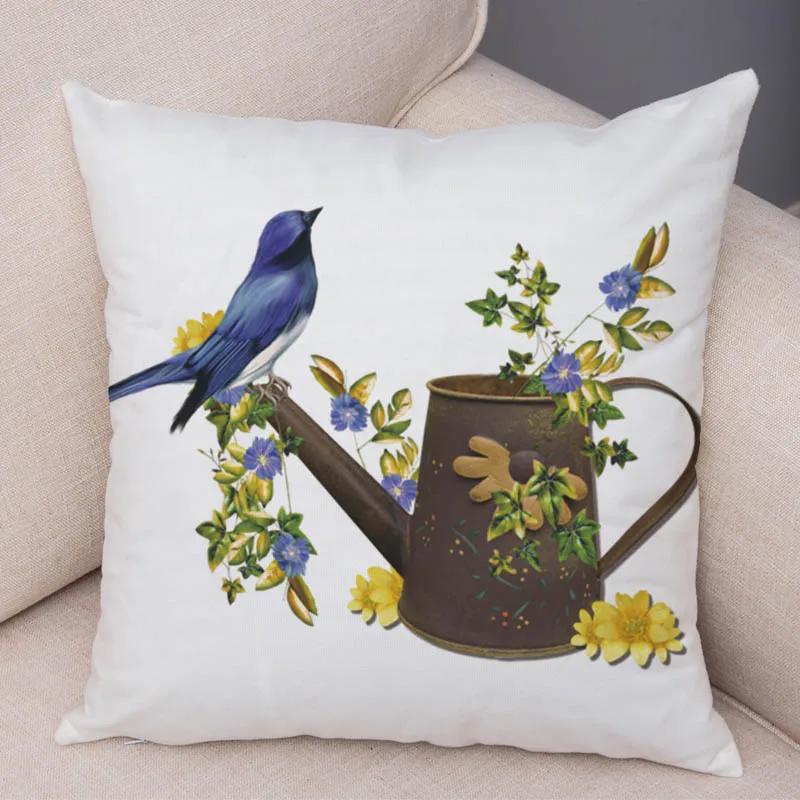 Super Miękka Miękka Pluszowa Akwarela Urocze Ptaki Kwiat Robin Sikorka Zięba Gil Jerzyk Wróbel Jagody Czubata Poszewka na Poduszkę Poszewka na Poduszkę