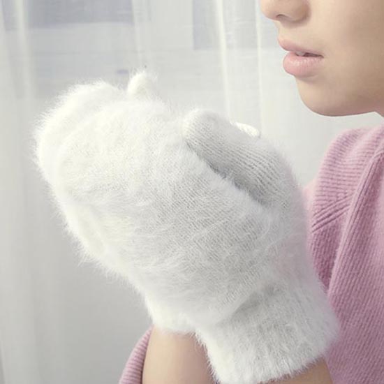 Weibliche Elastische Volle Finger Handschuhe Niedlichen Kaninchen Wolle Handschuhe Frauen Winter Fäustlinge Mode Einfarbig Fäustlinge Verdicken Warme Handschuhe