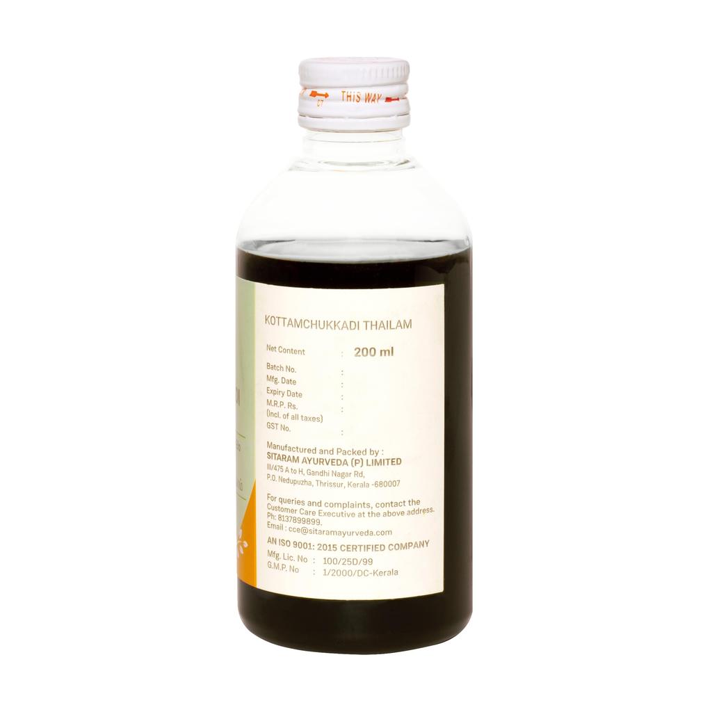 Sitaram Ayurveda Kottamchukkadi Tailam | Ayurvedic Massage Oil with Sesame Oil & Herbal Extracts | Supports Joint Mobility, Muscle Comfort, Daily