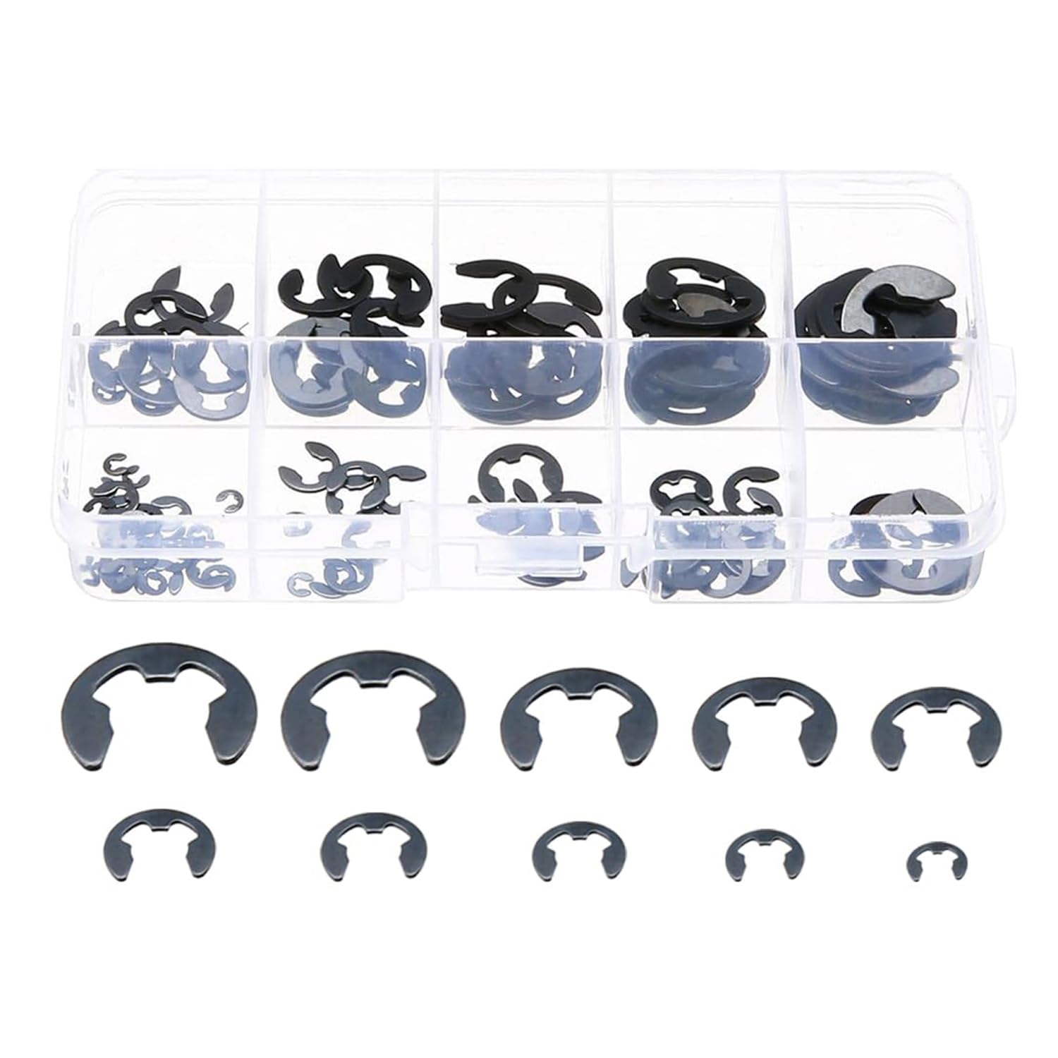 

120 Pcs E-Shape Snap Ring Kit Circlip Axle Ring 10 Types Black Carbon Steel