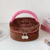 1 Pc Large Capacity Travel Toiletry Organizer Kawaii Strawberry Plush Makeup Bag Cute Cosmetic Pouch Storage Case For Women