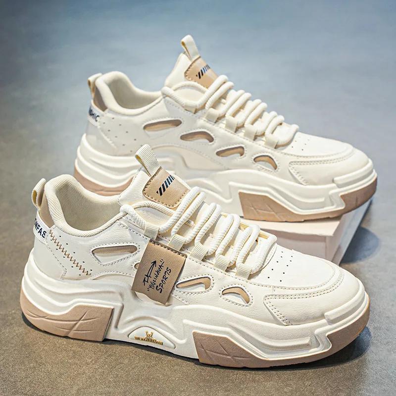 

Весна и осень 2024 года, мужские дышащие маленькие белые туфли, мужская тенденция с толстой подошвой, дышащая спортивная повседневная обувь, папины туфли 44 бежевый
