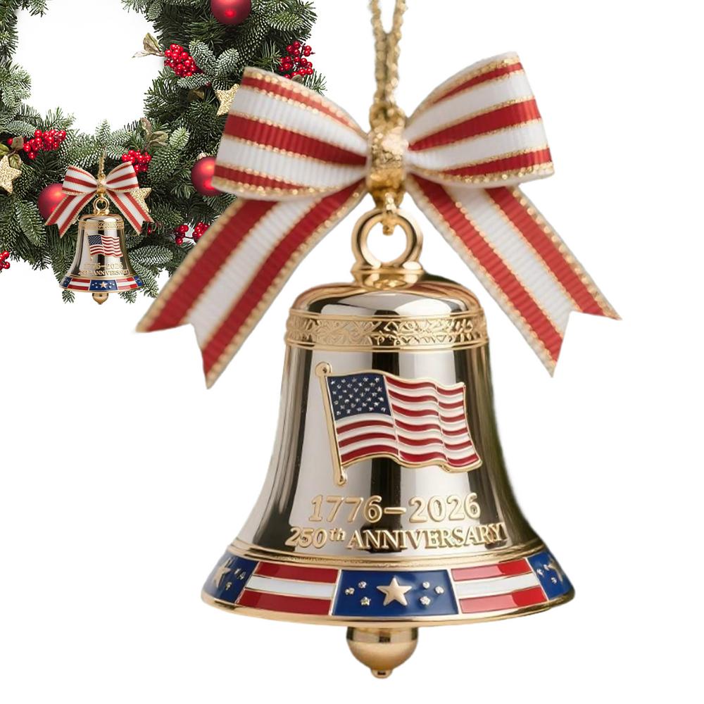 US 250th Bell Ornament US Founding Commemorative Ornament 1776-2026 250th America's Founding Keepsake Bell for Christmas Tree