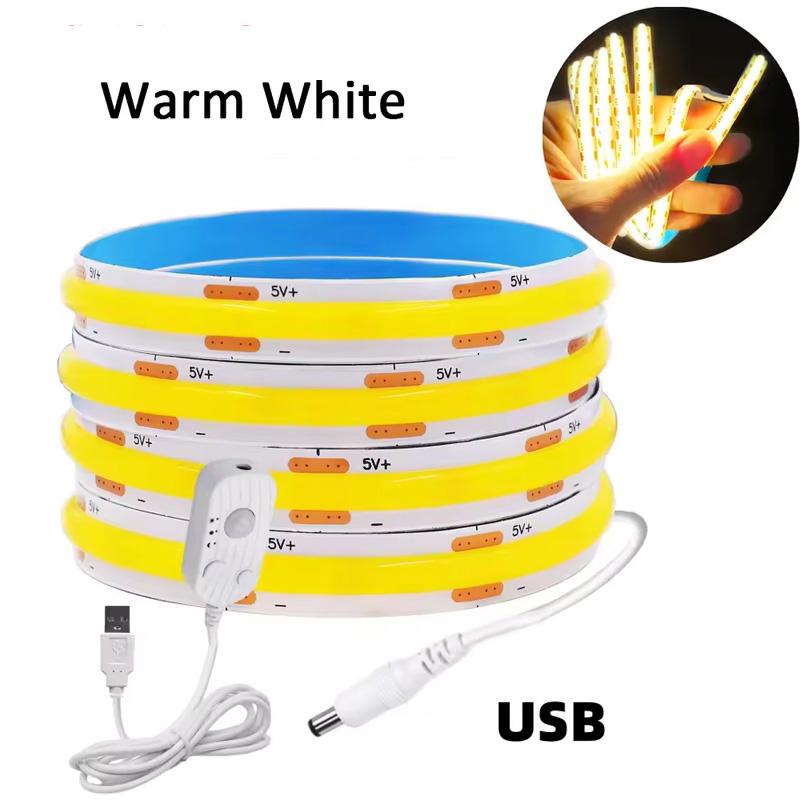 8MM COB LED Strip Light Motion Sensor Dimmable Flexible LED Ribbon USB Powered for Under Cabinet Kitchen Stairs Nightlights