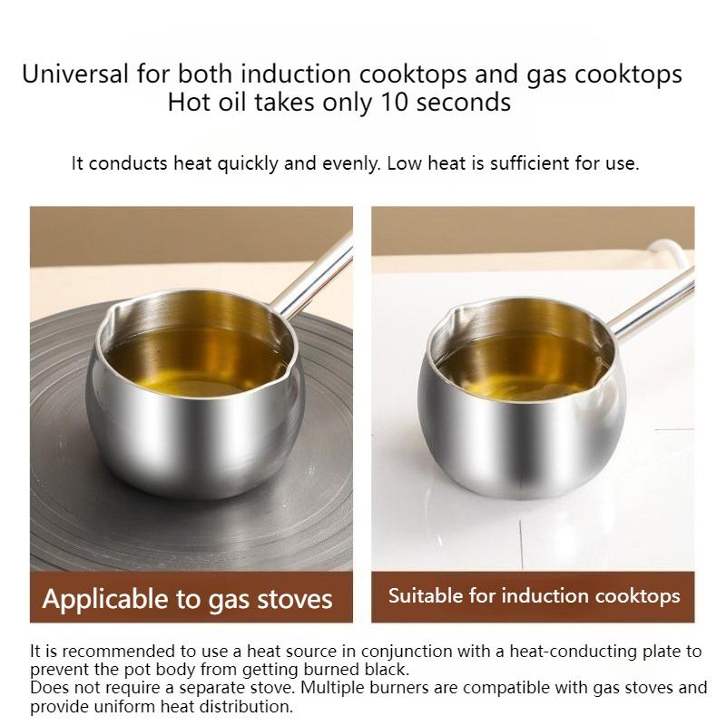 SUS304 Pouring Oil Spoon Long Handle Burning Oil Pot Kitchen Small Soup Pot Special Spoon for Oil Pouring Baking Coffee Tools