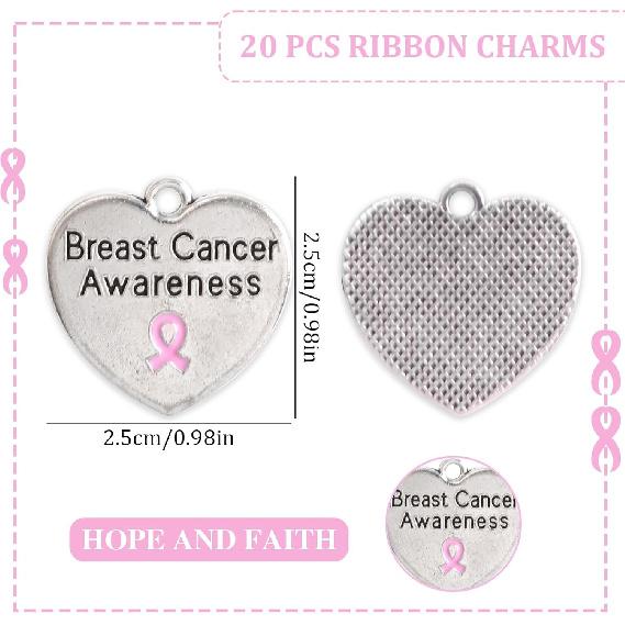 

WANDIC Ribbon Silvery Heart Shaped Pendants, 20Pcs Cancer Awareness Alloy Charms for Jewelry Making Public Benefit Activities оранжевый