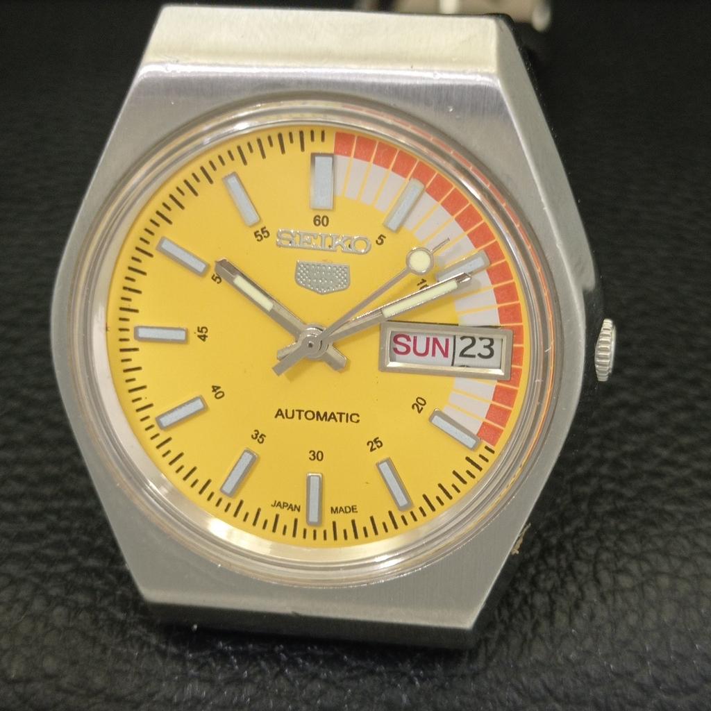 Seiko 5 AUTOMATIC 6309A JAPAN MENS VINTAGE YELLOW COLOR DIAL WATCH A701463-5