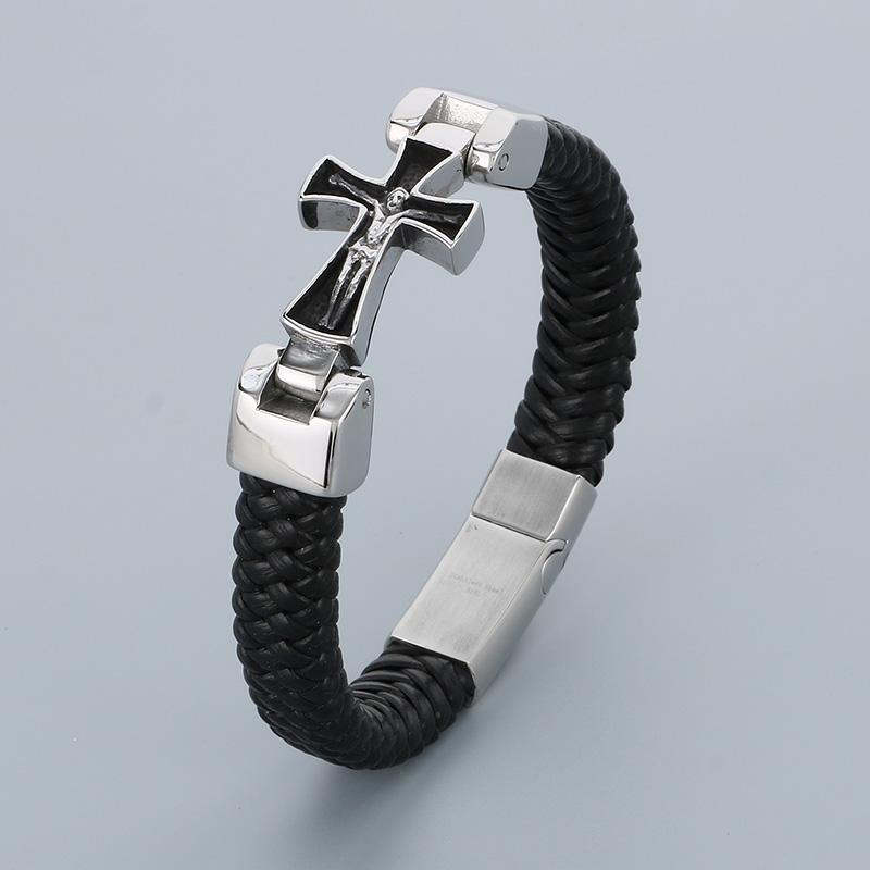 Bracciale Classico in Acciaio Inossidabile e Pelle di Mucca per Uomo Fascino Teschio Guanti Manette Nodo Bracciale con Charms Acciaio Inossidabile Gioielli per Festa Biker