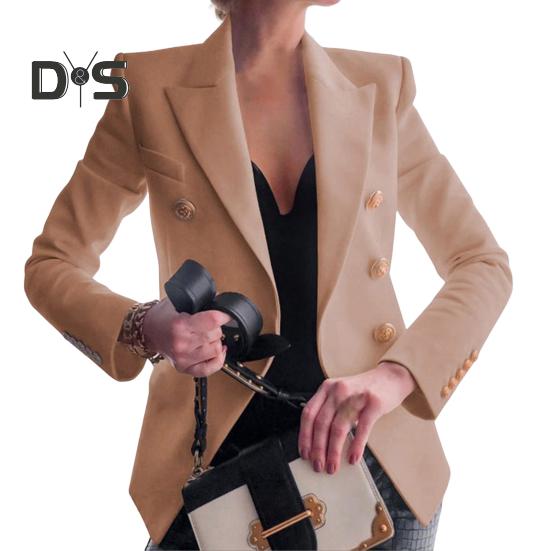 Women Suit Coat Lapel Long Sleeve Solid Color Suit Jacket Loose Fit Double Breasted Work Outwear Business Casual Wear