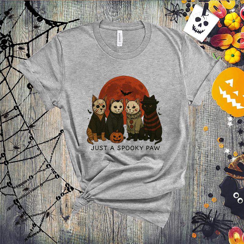 Women Cat Horror Graphic Print T-shirt for Women Girl Short Sleeve Crew Neck Casual Top Just A Spooky Paw Women's Tee Clothing