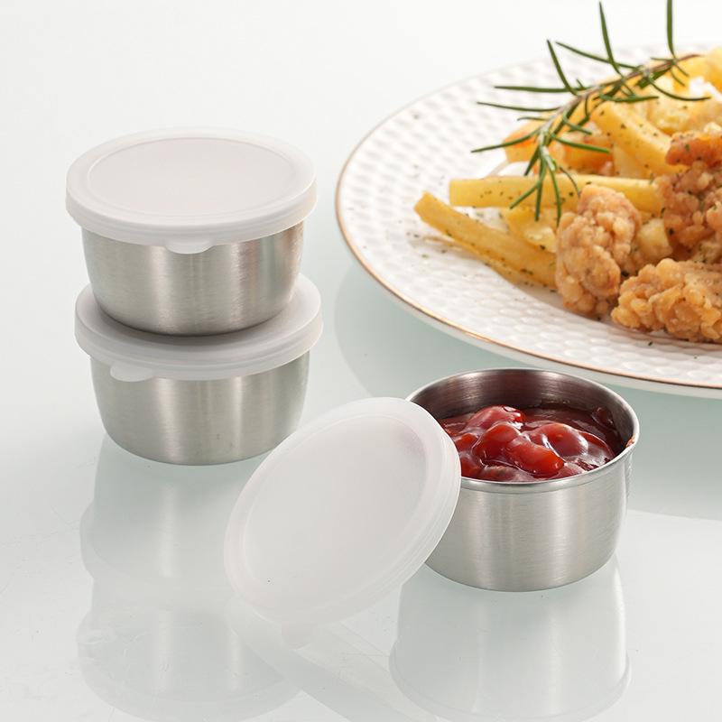 1pcs 40ML Salad Dressing Container Sauce Dishes Portable Stainless Steel Small Sauce Cup With Leakproof Lids Dipping