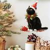 Winter Home Atmosphere Stickers Christmas Cute Black Cat Wall Sticker PVC Decal with Polka Dot Cone Hat Party Supplies And Red Berries Waterproof