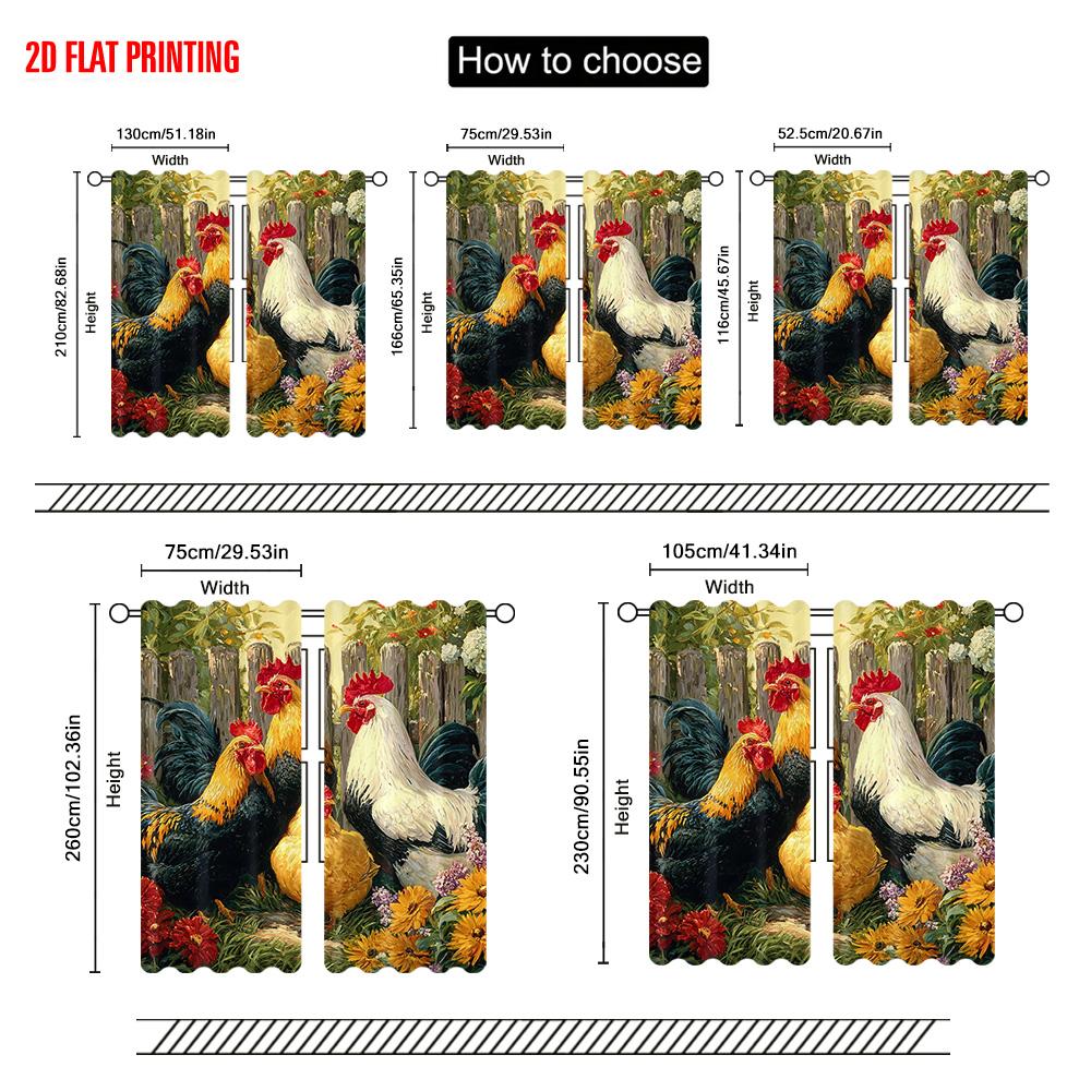 2pcs   Plane Printing Curtains Chicken Theme Polyester (without Rod) Decorations Inside Ldeal for Bedroom & Living Room