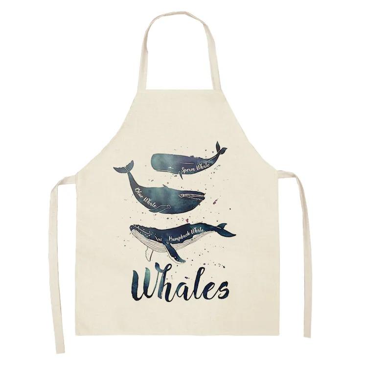 Ocean Animal Whale Jellyfish Pattern Cleaning Aprons Home Cooking Apron Cooking Linen Bibs Waist Baking Kitchen Aprons Delantal