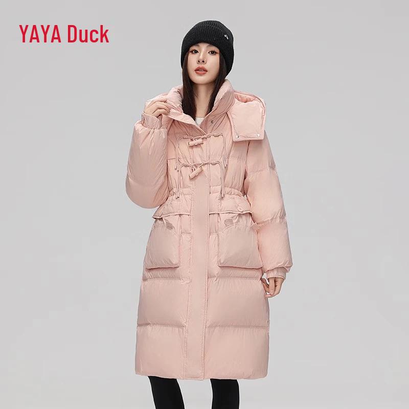 YAYA Women's 2025 Winter Mid-Length Hooded Down Jacket