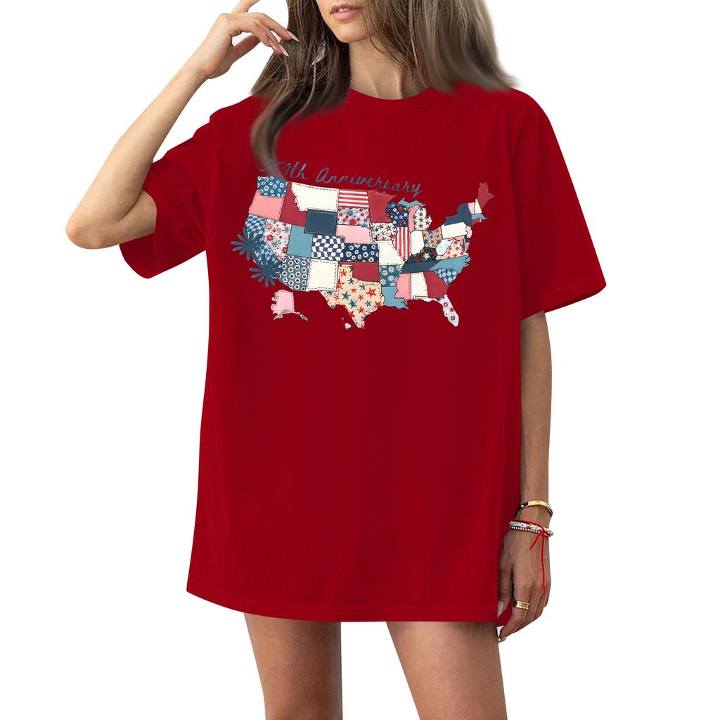 Damen Rundhals Bedrucktes Kurzarm T-Shirt Top