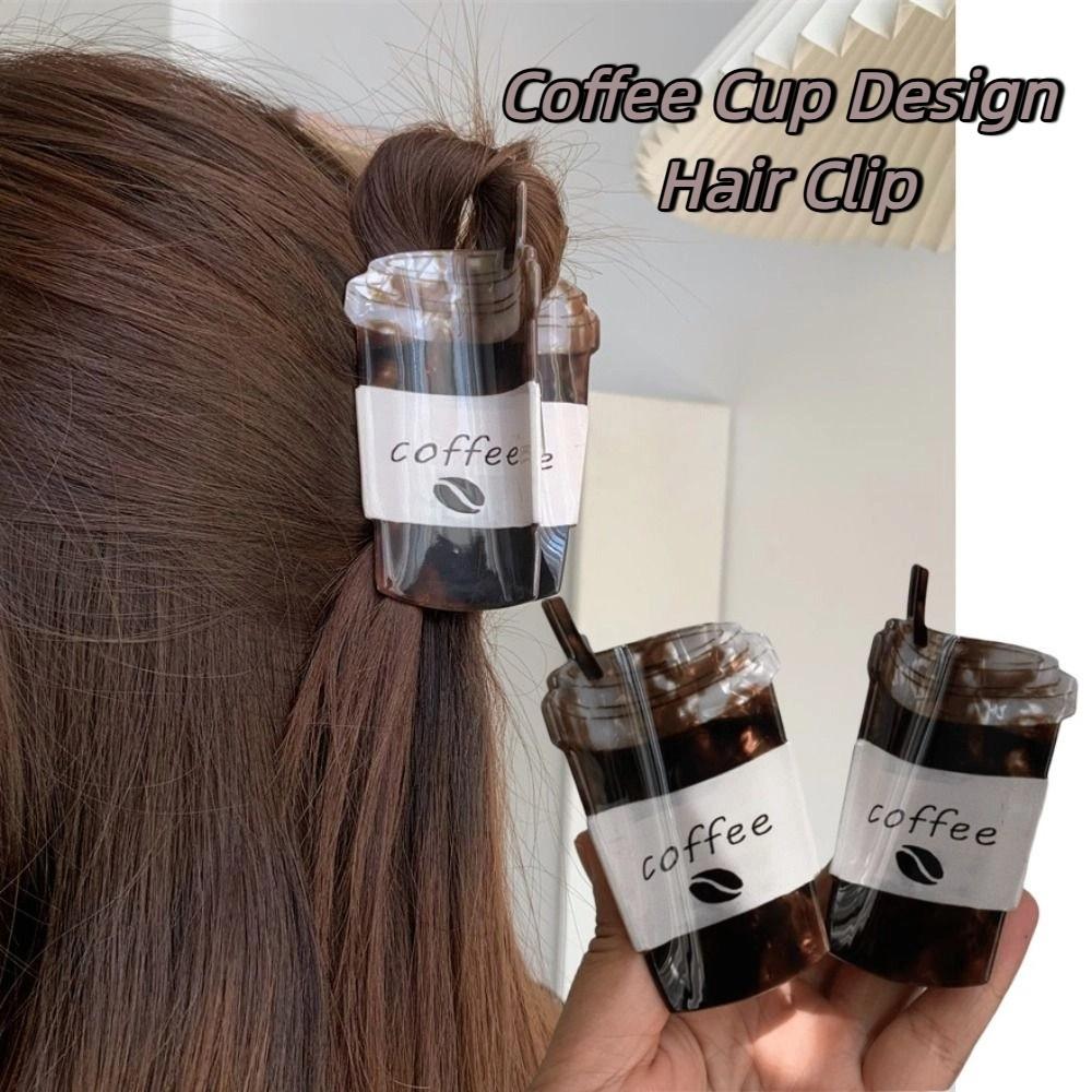 Personalized Funny Acrylic Hair Claw Cartoon Hairpin Coffee Cup Shaped Hair Clip Cute Headwear Shark Clip Hair Accessories