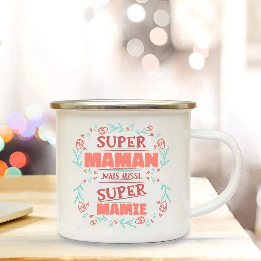 Best Mom In The World French Print Enamel Mug Creative Coffee Cup Drinks Water Milk Cup Enamel Mug Home Drinkware Gift for Maman