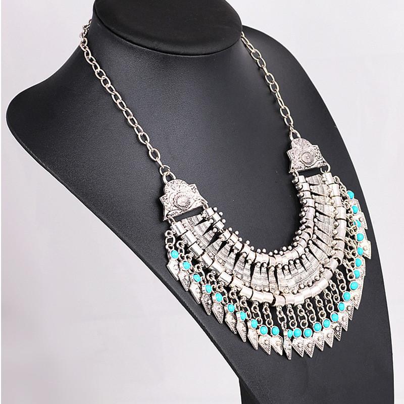 Style Ethnic Simulation Gemstone Decoration Tassel Design Women Necklace