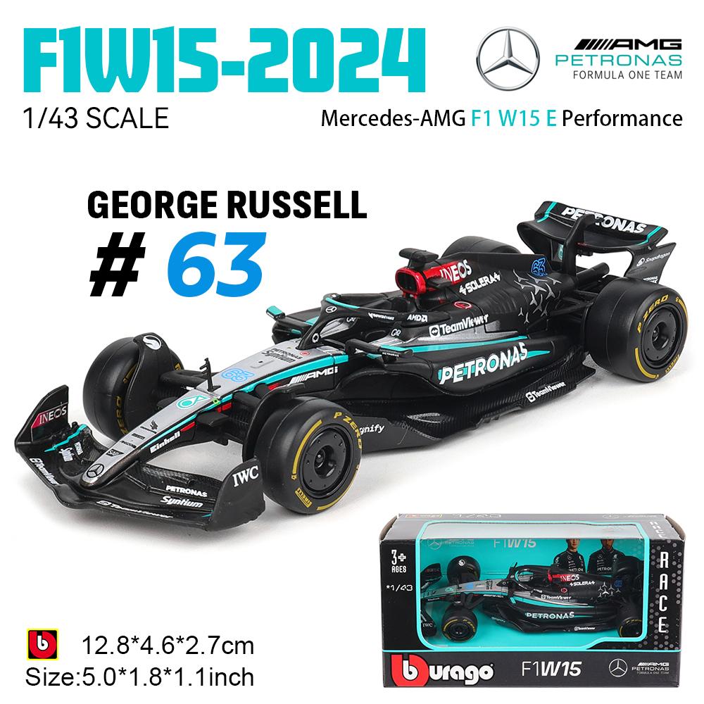 Bburago 1:43 Mercedes-AMG Petronas F1 Equipo W15 2024 # 44 Hamilton # 63 George Russell coche de aleación modelo fundido a presi
