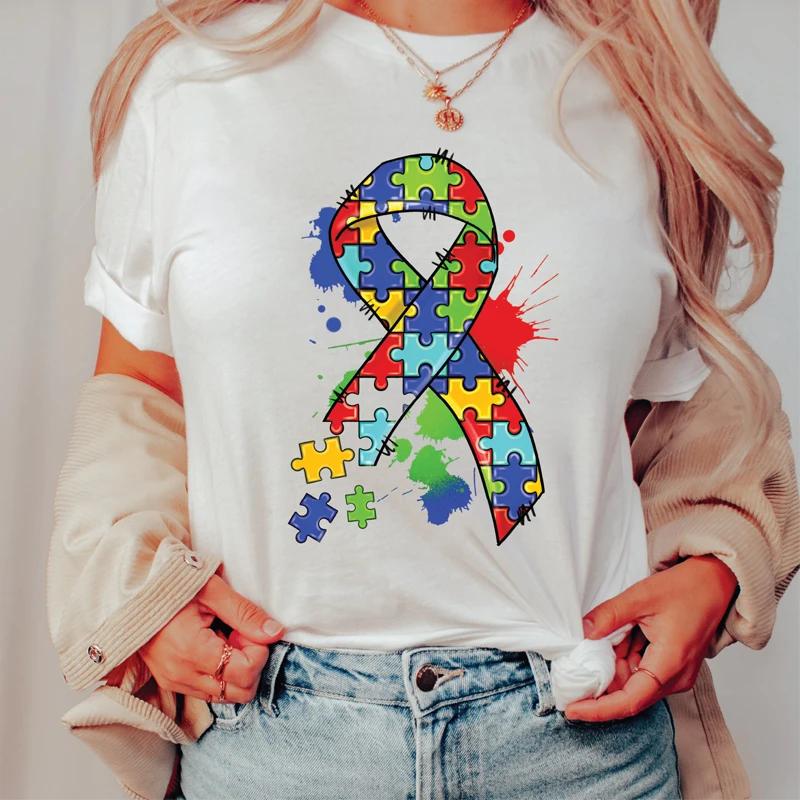 Autism Awareness Shirt Women Clothing Unisex Tshirts Autism Support Tshirt Short Sleeve Clothes Awareness Month Oversized Tees