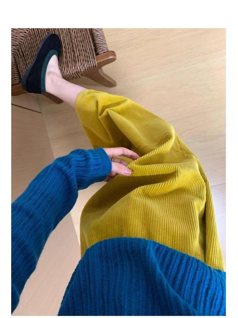 Korean Style Slimming Wide-Leg Corduroy Wool Pants for Women