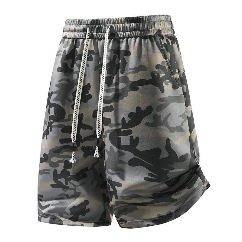 Men s Camouflage Print Drawstring Casual Shorts Loose Streetwear Green Bottoms S темно-серого