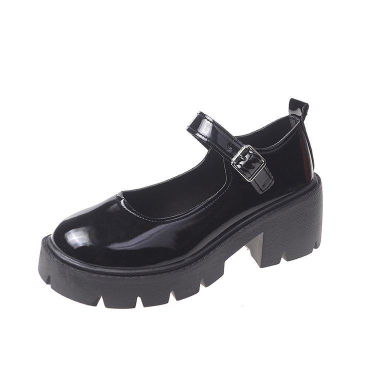 Women's Patent Leather Mary Jane Loafers - Spring 2022 British College Style, High Heel, Round Toe, Thick Sole