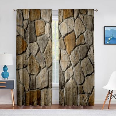 Urban Brick Slate Stone Wall Tulle Curtains for Living Room Bedroom Decoration Modern Chiffon Sheer Voile Kitchen Window Curtain
