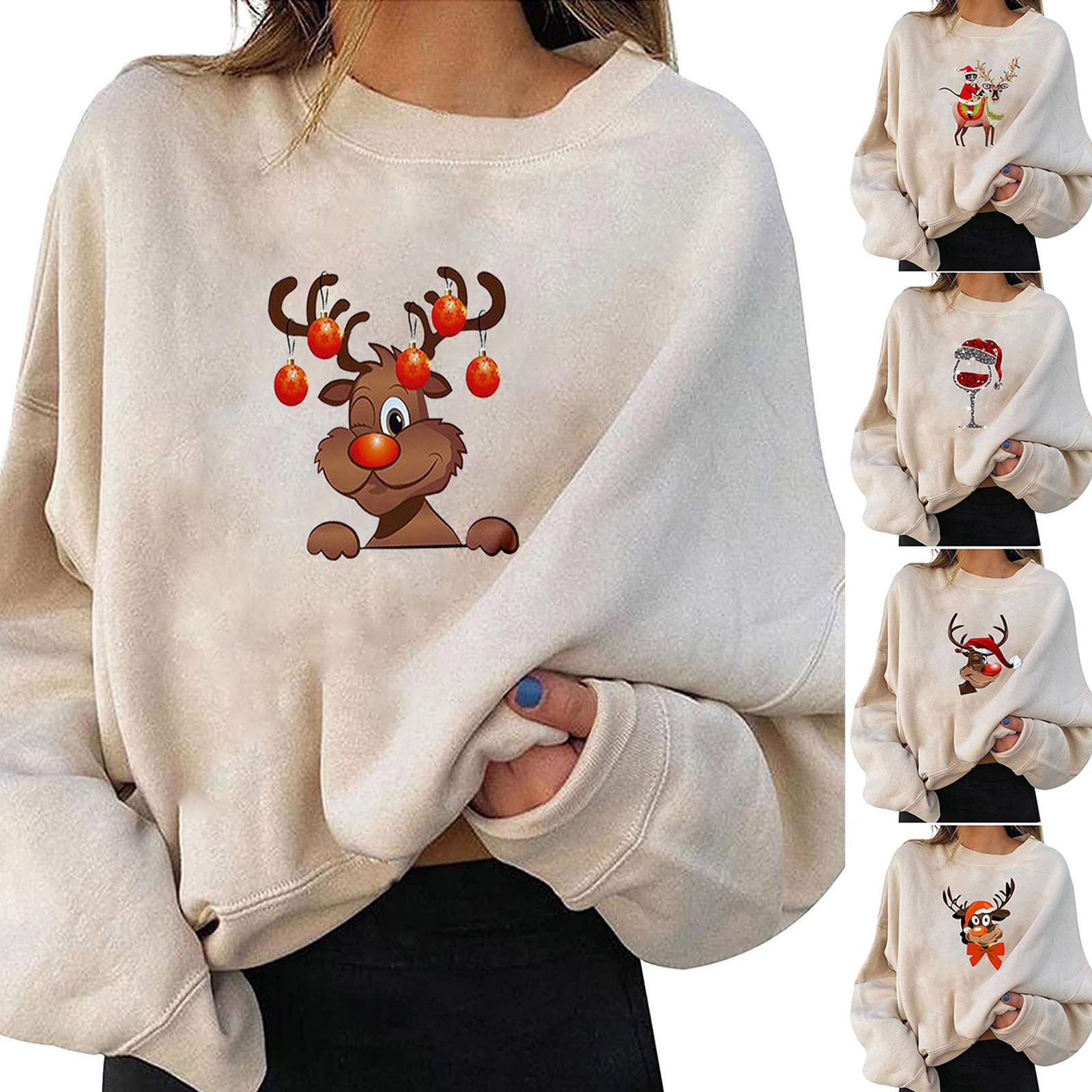 

Женская повседневная модная блузка с длинным рукавом с рождественским принтом и топом