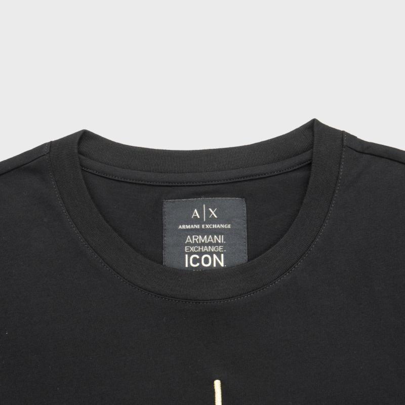 Armani Exchange SS23 Letter Logo Printed Crew Neck Short Sleeve T-Shirt Men Tops Black Gold 8NZTPQ-ZJH4Z-1200