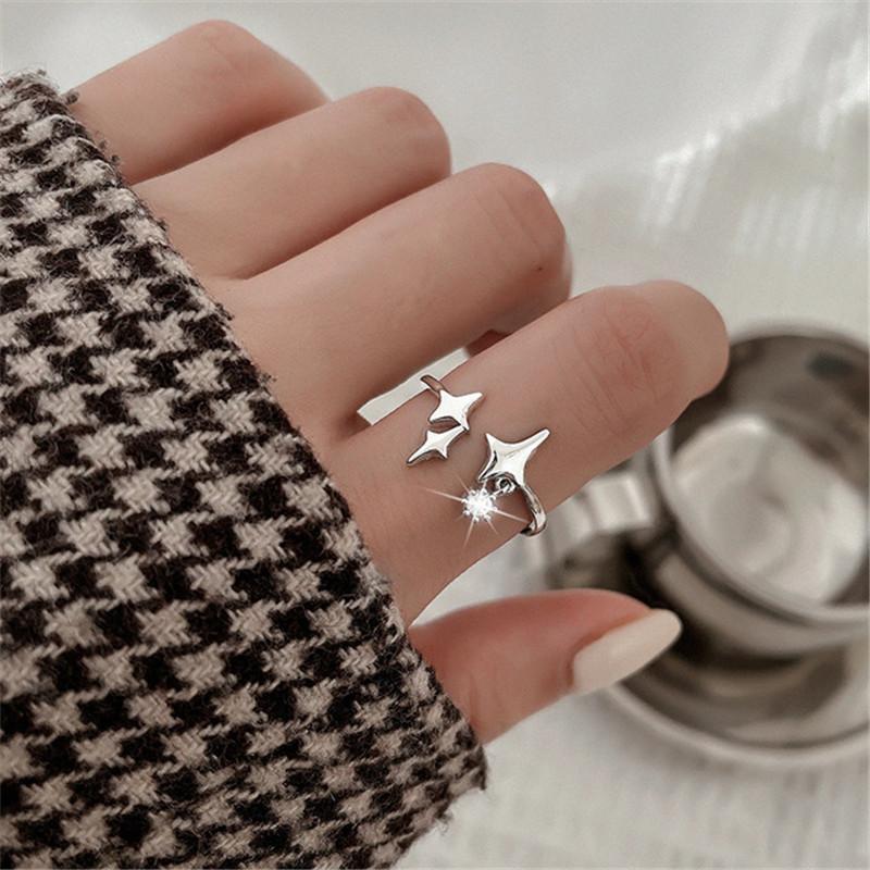 Kpop Retro Gothic Silver Color Heart Metal Ring For Women Girls Vintage Y2k Crystal Open Rings Punk Geometry Rings Party Jewelry
