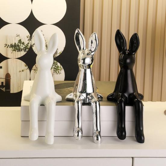 Sitting Bunny Statue Flocking Rabbit Figurine Easter Bunny Ornaments for Living Room Cabinet