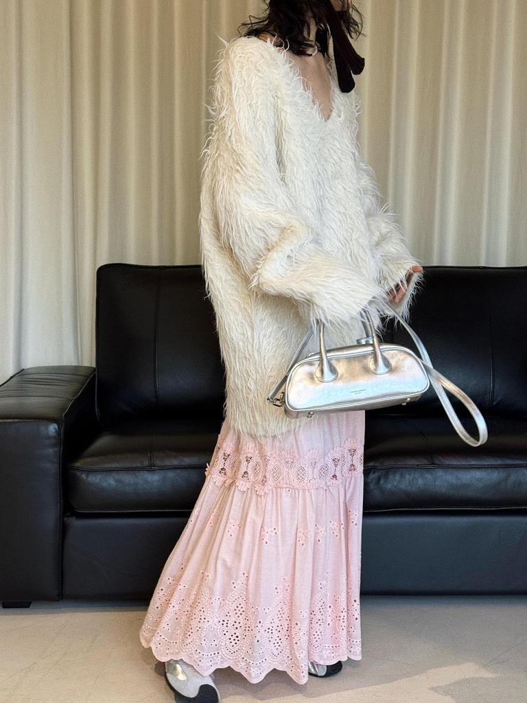 Spring Bohemian Romantic Lace Petal Patchwork Midi Skirt