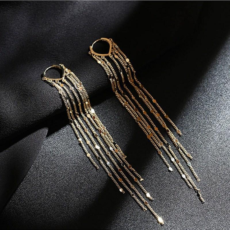 Elegent Bling Long Tassel Multi-layer Chain Rhinestone Earrings New Trendy Korean Heart Earrings Buckle Party Jewelry Gifts